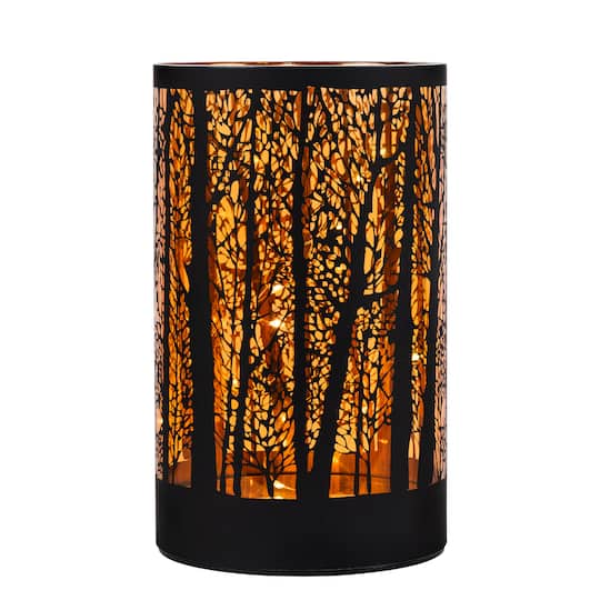 7.75" Forest Trees Fall Harvest Glass LED Hurricane Candle